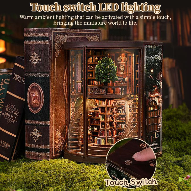 DIY Wooden Book Nook Kit - Miniature Bookend with Wisdom Rings, Home Decor Craft & Birthday Gift Idea