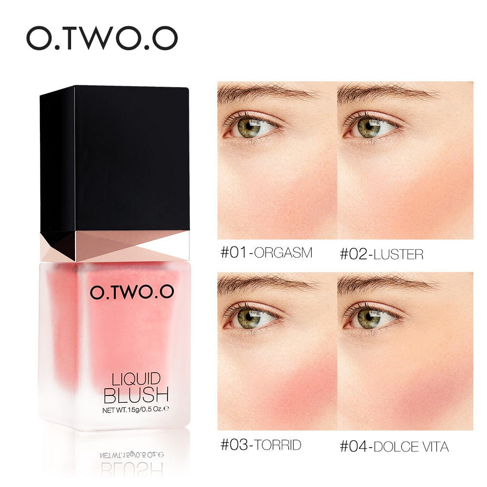 O.TWO.O Liquid Blush in sleek packaging, available in multiple shades