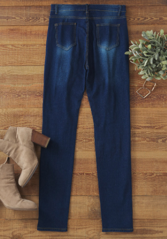 High Waist Blue Ripped Skinny Jeans for Women