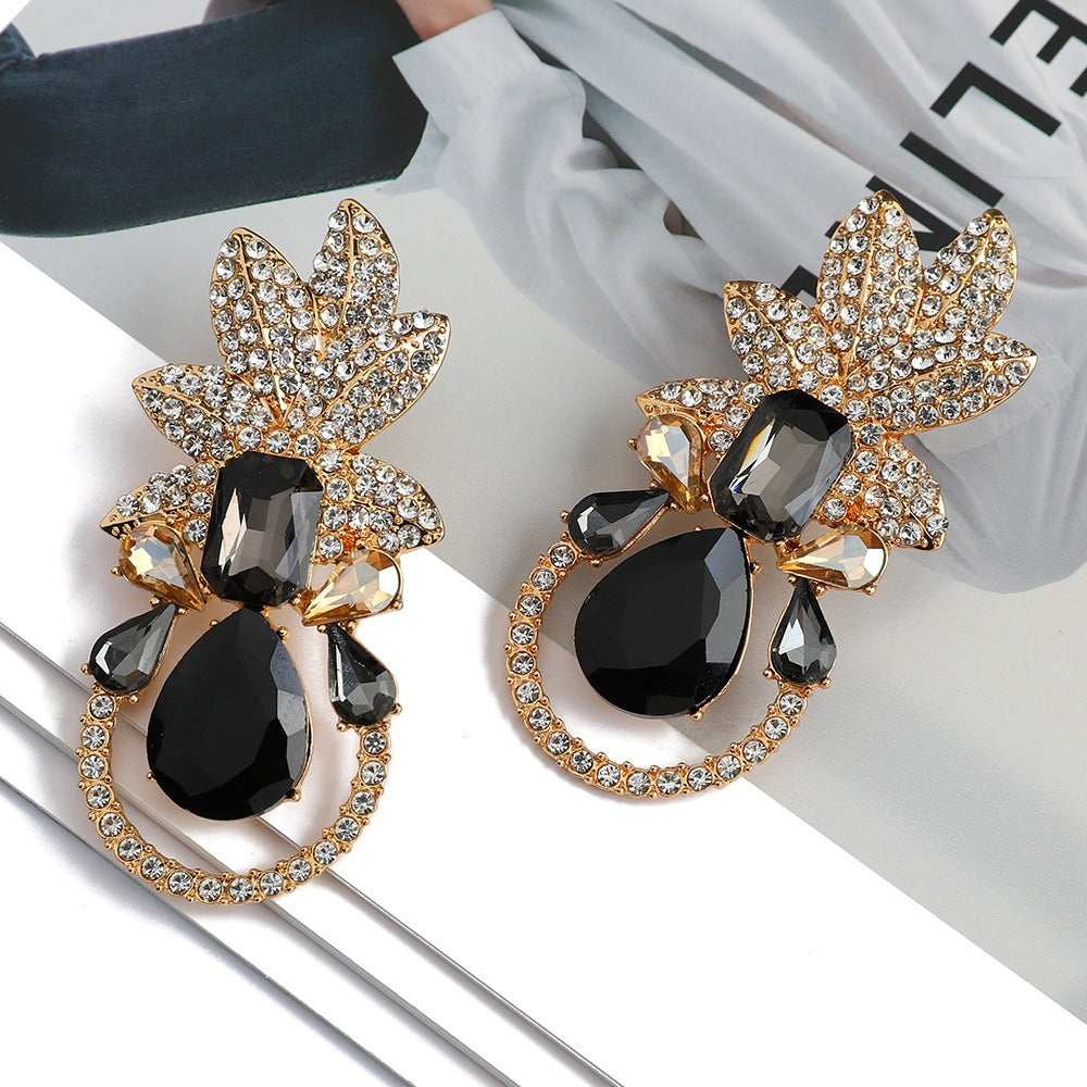 Leaves full of diamonds and colorful crystal personalized earrings