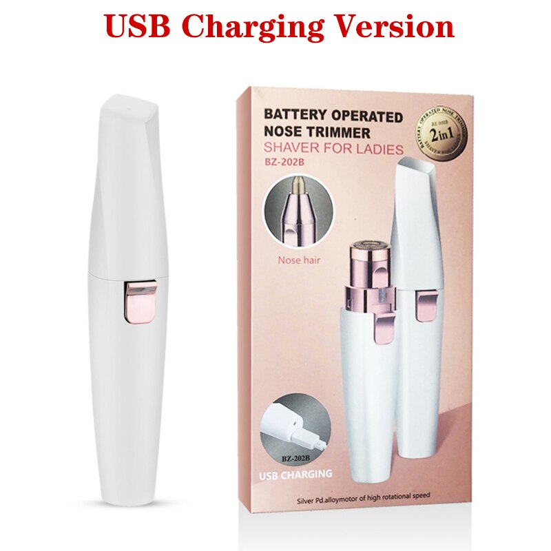 2-in-1 eyebrow and facial hair trimmer with interchangeable heads