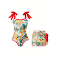 Linen Printed Halter One-Piece Swimsuit for Women