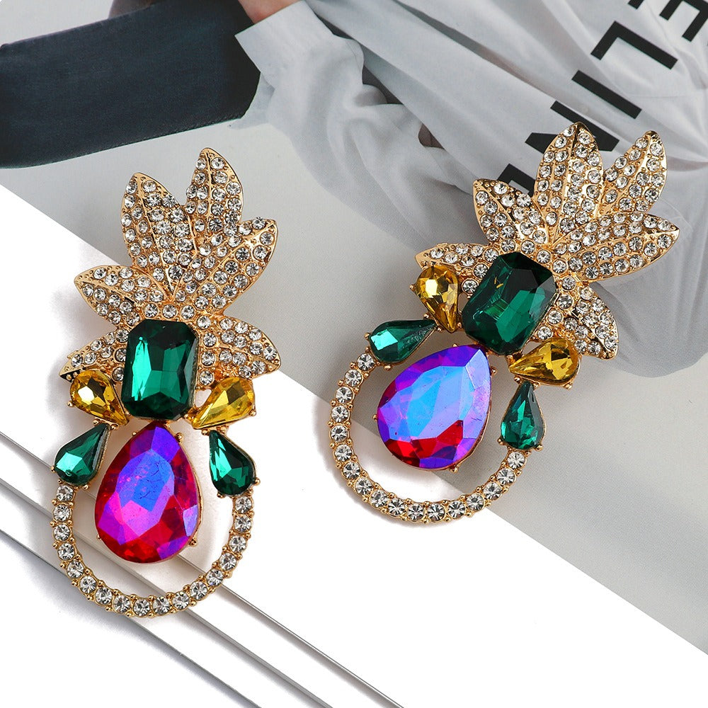 Leaves full of diamonds and colorful crystal personalized earrings