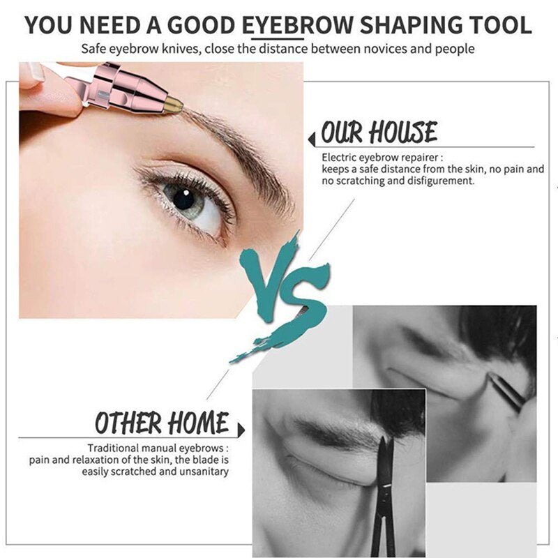 Dual-function eyebrow and nose hair trimmer with a sleek design in white and pink.