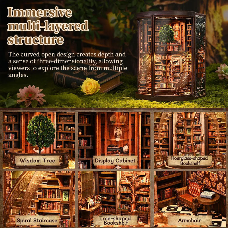 DIY Wooden Book Nook Kit - Miniature Bookend with Wisdom Rings, Home Decor Craft & Birthday Gift Idea