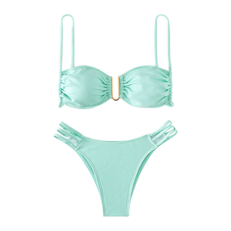 Solid Color Sexy Bikini Set, Three-Piece Beach Swimwear for Women