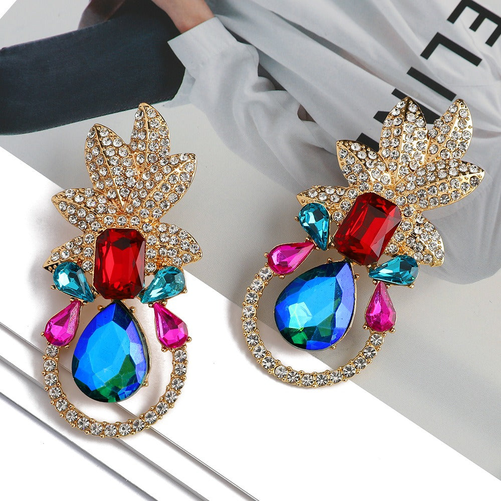 Leaves full of diamonds and colorful crystal personalized earrings