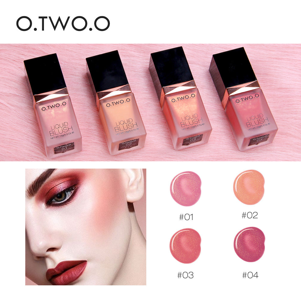 O.TWO.O Liquid Blush in sleek packaging, available in multiple shades