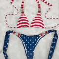 National flag swimsuit with metal inlaid diamond hanging neck