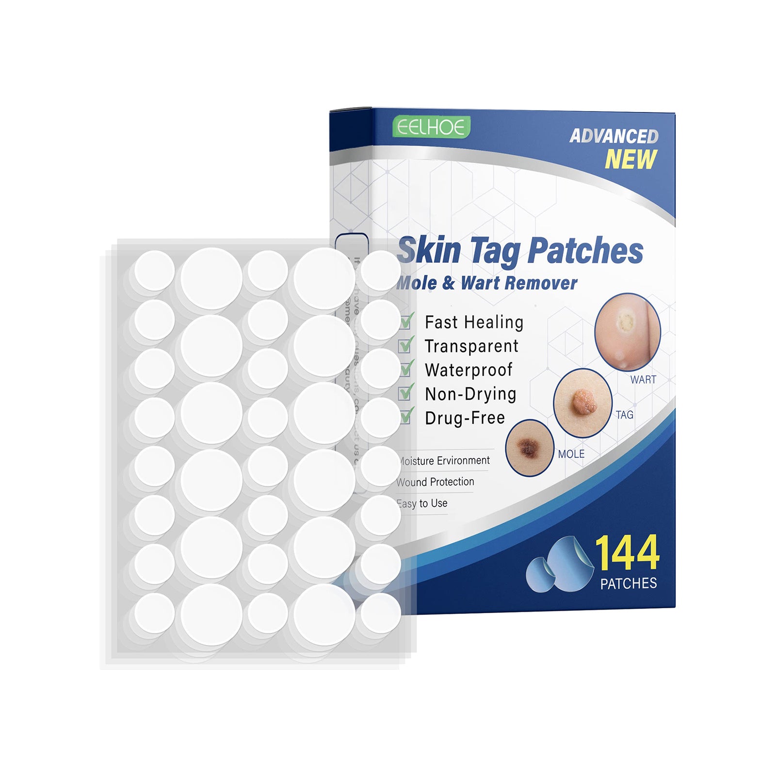 EELHOE Gram Wart Corns Patch, Skin Gram Wart Flesh Mole Black Mole Clean And Care Patch