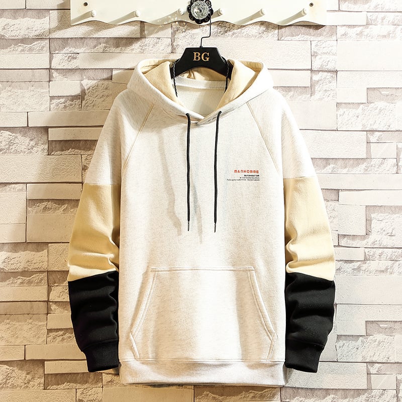 Men's Casual Hooded Pullover Sweater with Stitching