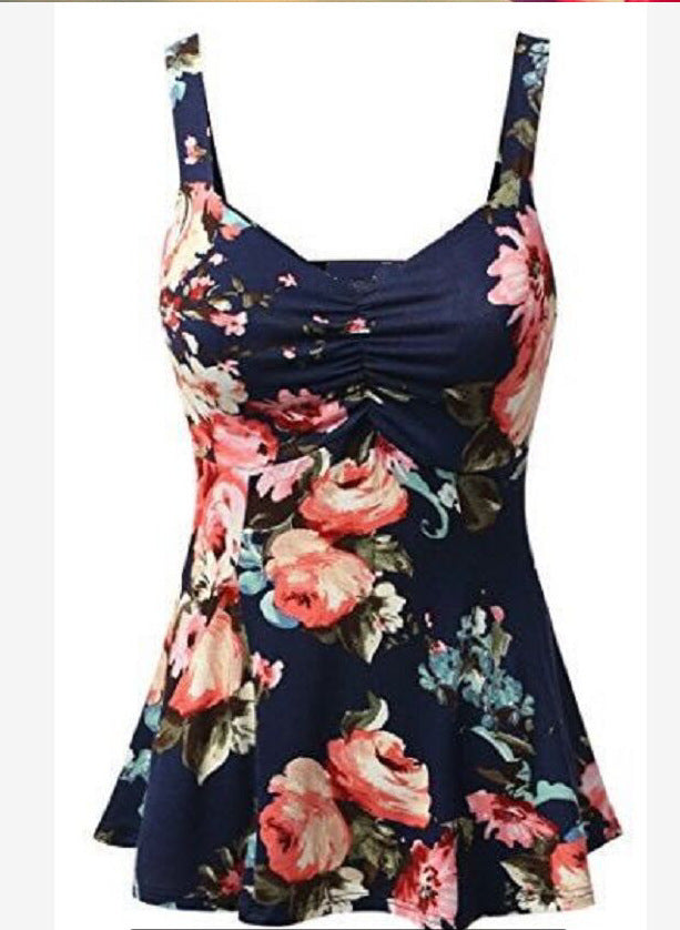 Printed Square Collar Ladies Blouse with Sling