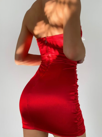 Off-Shoulder Pleated Slim Fit Tube Top Dress