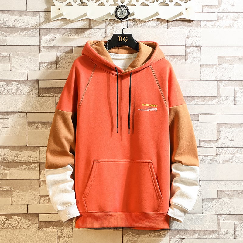 Men's Casual Hooded Pullover Sweater with Stitching